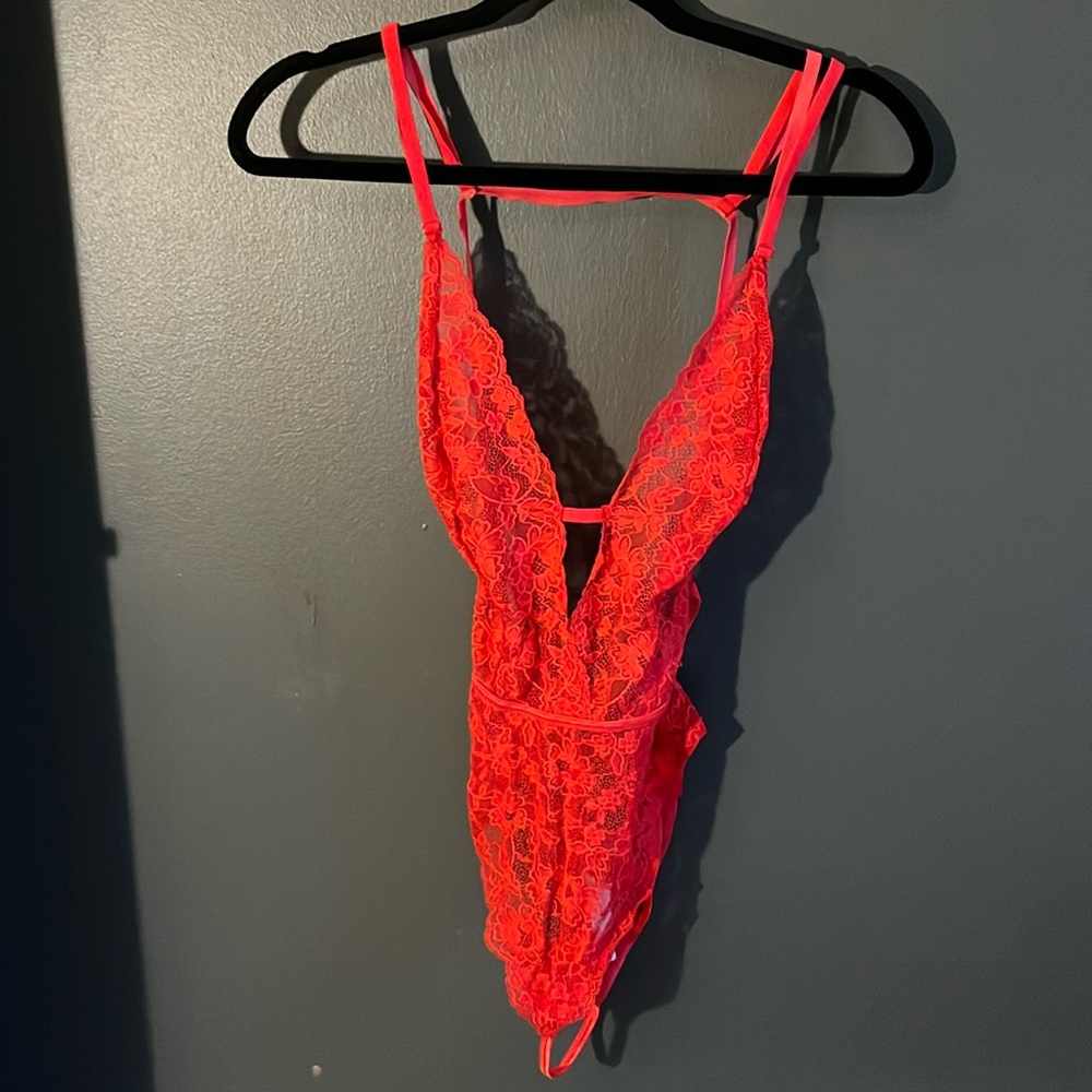 Red lace bodysuit lingerie